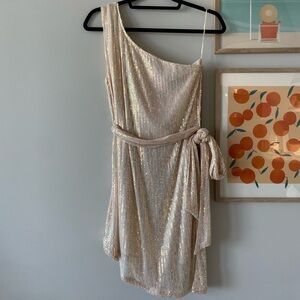 One shoulder off white sequin mini dress